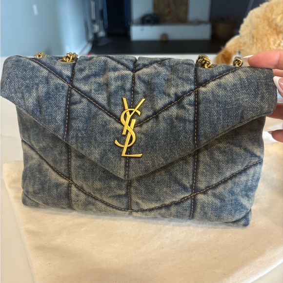 Saint Laurent Blue and Gold Quilted Shoulder Bag - Picture 2 of 15